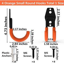 Wall Mount Double Hook,Heavy Duty Steel Garage Storage Utility Hooks with Anti-Slip Coating,Load Capacity 66 LB (4Pack Orange 2.8" Round J Hook)