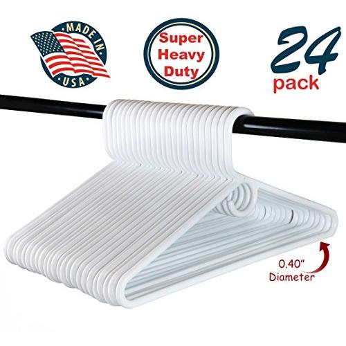 Heavy Duty White Plastic Tubular Hangers, Adult Size, Set of 24 Made in The USA (Super Heavy Duty)