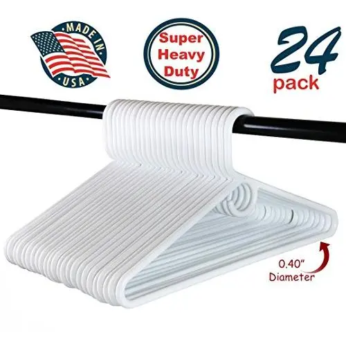 Heavy Duty White Plastic Tubular Hangers, Adult Size, Set of 24 Made in The USA (Super Heavy Duty) Heavy Duty White Plastic Tubular Hangers, Adult Size, Set of 24 Made in The USA (Super Heavy Duty)