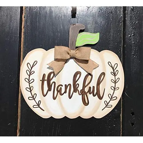 Thankful pumpkin door hanger Farmhouse fall pumpkin wreath