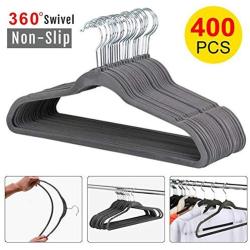 go2buy Standard Velvet Suit Hangers Non Slip Clothes Hangers 400pcs, Gray