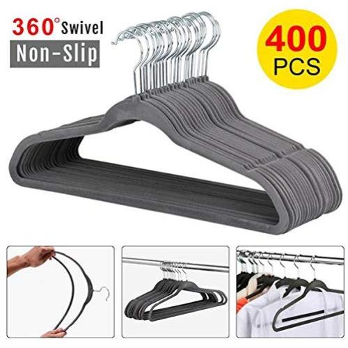 go2buy Standard Velvet Suit Hangers Non Slip Clothes Hangers 400pcs, Gray