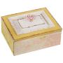 NIKKY HOME Antique Wooden Case Keepsake Storage Boxes with Lid and Floral Handle, 9.84 x 7.87 x 5.51 Inches, Pale Pink and Yellow