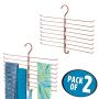 mDesign Metal Closet Rod Hanging Accessory Storage Organizer Rack for Scarves, Ties, Yoga Pants, Leggings, Tank Tops - Snag Free, Geometric Design, 16 Arms/1 Hook - 2 Pack - Rose Gold