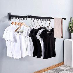 uyoyous Wall Mounted Clothes Drying Rack Retractable Fold Away Clothes Rack Space-Saver for Balcony Laundry Bathroom and Bedroom Easy to Install- Black