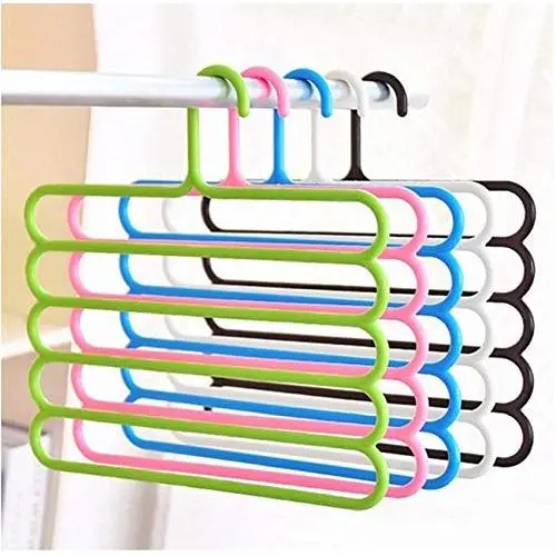 5PC Random Color 5 Layers Non-Slip Multi Functional Clothes Hangers Pants Storage Hangers Cloth Rack Scarf Tie Rack Space Saving Organizer
