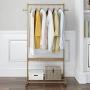 Cxjff Floor Standing Coat Rack Movable Design Hanger Clothes 2 Hooks Shoes Shelf Easy Install, Wood (Color : Wood Color, Size : 80x45x165cm)