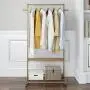 Cxjff Floor Standing Coat Rack Movable Design Hanger Clothes 2 Hooks Shoes Shelf Easy Install, Wood (Color : Wood Color, Size : 80x45x165cm)