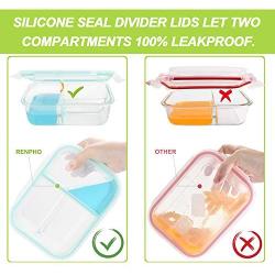 Glass Meal Prep Containers 3 Compartment - Glass Food Storage Containers Glass Bento Boxes Food Prep Containers, RENPHO Divided Lunch Boxes with Airtight Lids - Microwave Dishwasher Safe [4 Pack, 36oz]