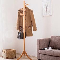 Standing Wood Coat Rack,Waterproof Wooden Clothes Racks Hat Hanger Holder Racks Strong Stable Assemble Saving Space Hooks Cloakroom Bedroom Living Room Hat Coat Jacket Scarf-A 179cm