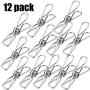 Fwaytech Extra Large Clothes Pins Stainless Steel 3.5inch Clothes Peg Metal Clips,Cord Clothes Bag Pins Utility Clips for Laundry Clothes Line Home/Office 12 Pack (C-C)