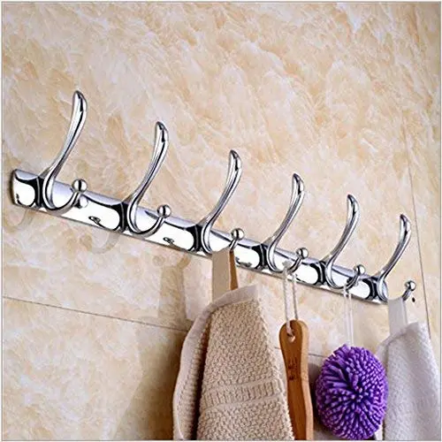 22" Wall Mounted Coat Rack,  Heavy Duty Hanging Mount Clothes Hat  Hanger With 6 Hooks,  Stainless Steel Hangers Racks Key Towel Coats,  Easy to Install Decorative Home Storage, For Bathroom,  Kitchen