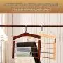 AYOTALL Wooden Pants Hanger Space Saving Pants, 4 Tier for Jeans Trousers Clothes Scarf Non-Slip Hangers, Folding Storage Rack Space Saver Storage Rack for Hanging