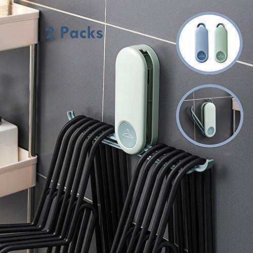 KWANITHINK Hanger Storage Organizer, Clothes Hanger Holder Rack Wall Mounted Adhesive Space Saver for Wardrobe & Laundry (Green+Blue)