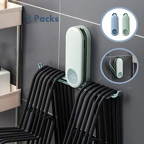 KWANITHINK Hanger Storage Organizer, Clothes Hanger Holder Rack Wall Mounted Adhesive Space Saver for Wardrobe & Laundry (Green+Blue) KWANITHINK Hanger Storage Organizer, Clothes Hanger Holder Rack Wall Mounted Adhesive Space Saver for Wardrobe & Laundry (Green+Blue)