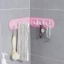 6 Hooks Wall Mounted Clothes Hats Hanger Portable Bathroom Accessory Towel Rack Holder Well Made Easy to Use - Light Pink
