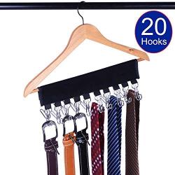 LEKUSHA Belt Tie Organizer Hanger, 20 Hook Belt Tie Rack, Space Saver Storage Holder for Closet - Change Your Clothes Hanger to Belt Tie Organizer Hanger