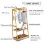 Ufine Bamboo Clothing Garment Rack Heavy Duty Coat Hanging Rack with 6 Hooks, 3 Tier Storage Shelves for Clothes Shoes Hats, in Entryway, Bedroom, Living Room, Guest Room, Apartment and Dorm