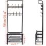Eshion Multi-purpose Hat Coat Rack Entryway Storage Valet Clothes Hanger Shoe Shelf Organizer Metal, Black (US STOCK) (Black)