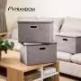 Prandom Large Collapsible Storage Bins with Lids [3-Pack] Linen Fabric Foldable Storage Boxes Organizer Containers Baskets Cube with Cover for Home Bedroom Closet Office Nursery (17.7x11.8x11.8)