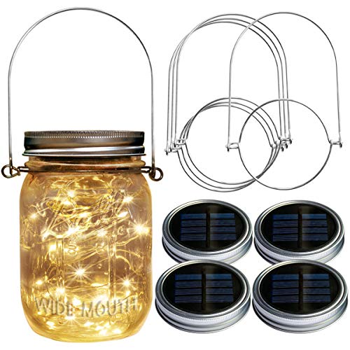 Homeleo 4 Pack Wide Mouth Mason Jar Solar Led Lights Insert Screw with Hangers, Warm White Waterproof Solar Fairy Lights for Outdoor Garden Decor Christmas Holiday Wedding Party(Jars Not Included) Homeleo 4 Pack Wide Mouth Mason Jar Solar Led Lights Insert Screw with Hangers, Warm White Waterproof Solar Fairy Lights for Outdoor Garden Decor Christmas Holiday Wedding Party(Jars Not Included)