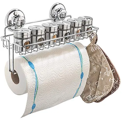 HASKO accessories Suction Cup Paper Towel Holder with Shelf and Hooks - Wall Mount Metal Roll Organizer - Tissue Roll Hanger for Bathroom & Kitchen - SUS 304 Stainless Steel Roll Holder - Chrome HASKO accessories Suction Cup Paper Towel Holder with Shelf and Hooks - Wall Mount Metal Roll Organizer - Tissue Roll Hanger for Bathroom & Kitchen - SUS 304 Stainless Steel Roll Holder - Chrome