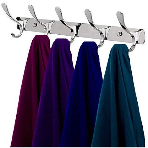 Xiaolanwelc 5 Hooks Stainless Steel Coat Hooks Wall Mounted Hangers Hat Towel Clothes Robe Hook Bathroom Storage Hanger Holder Accessories