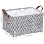 Sea Team Moroccan Geometric Pattern Canvas Fabric Storage Basket Collapsible Geometric Design Storage Bin with Drawstring Cover and PU Leather Handles, 16.5 by 11.8 inches, Waterproof Inner, Grey