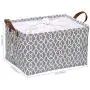 Sea Team Moroccan Geometric Pattern Canvas Fabric Storage Basket Collapsible Geometric Design Storage Bin with Drawstring Cover and PU Leather Handles, 16.5 by 11.8 inches, Waterproof Inner, Grey Sea Team Moroccan Geometric Pattern Canvas Fabric Storage Basket Collapsible Geometric Design Storage Bin with Drawstring Cover and PU Leather Handles, 16.5 by 11.8 inches, Waterproof Inner, Grey