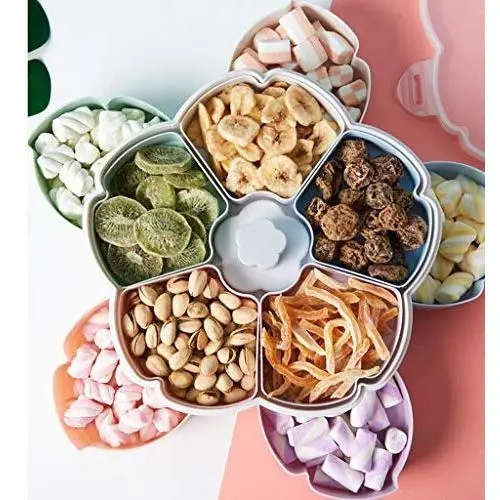 m?kvfa Rotating Snack Box, Flower Design Candy Food Storage Boxes Jewelry Organizer Fruit Boxes Candy Dish Compartment Snack Plate Wedding Candy Trays,Party Snack Plate (Multicolor)