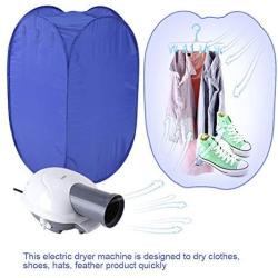 Greensen Portable Clothes Dryer, Mini Folding Ventless Electric Air Clothes Dryer Bag Fast Drying Machine with Heater 110V (Hangers & Brackets Included)- Blue