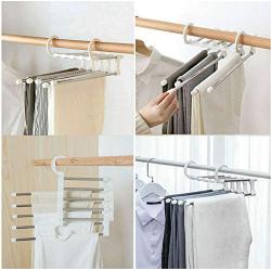 5pcs Random Color Newest Multifunction 5 in 1 Pant Rack, Shelves Stainless Steel Clothes Hangers Multi-Functional Wardrobe Magic Hanger Decoration