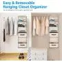Magicfly 6-Shelf Hanging Closet Organizer with Drawers(1 Drawer with Divider & 1 Underwear Drawer), Foldable Clothes Hanging Shelf for Sweater, Bra, Socks, 44.9 X 13 X11.4 Inch, Beige