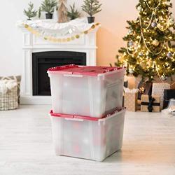 IRIS USA, Inc. WL-60 Holiday Ornament Storage Box, 2 Pack, Pearl/Red