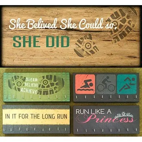 Race Medal Holder/Athletic Medal Hanger - SHE BELIEVED SHE COULD SO SHE DID. Wood Wall Mounted Medal Organizer. CUSTOMIZATION Available