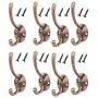 Rannb 8pcs Retro Style Dual Prong Hanger Hooks Heavy Duty Wall Mount Hat Coat Clothes Towel Robe Hooks- Screws Included (Copper Tone)