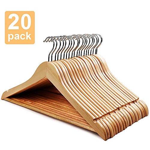HOUSE DAY Wooden Hanger 20 Pack Wooden Suit Hanger Wooden Clothes Hanger Natural Smooth Finish Wooden Coat Hanger Premium Wooden Hangers for Clothes Dress Suit (Renewed)