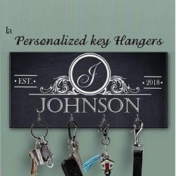 Black White Key Holder for wall, Monogram key holder, Personalized key hanger, Charcoal Key Holder, Key Hanger, Family name Wall Key Rack, Last name key rack, Custom Gift, Wedding Gift, Closing Gift