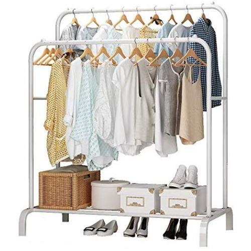 UDEAR Garment Rack Freestanding Hanger Double Pole Multi-Functional Bedroom Clothing Rack, White UDEAR Garment Rack Freestanding Hanger Double Pole Multi-Functional Bedroom Clothing Rack, White