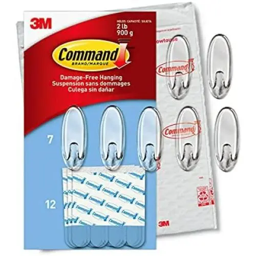 Command Clear Medium Hooks, 7 Hooks, 12 Strips - Easy to Open Packaging, Organize Damage-Free