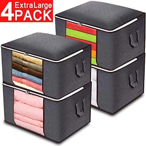 Anyoneer Closet Organizer and Clothes Storage Bags,Sturdy Handles,Stainless Steel Zipper, 3 Layer Fabric,Extra Large Capacity for Comforters,Bedding,Blankets and Clothing,4 Pack,24 Gallon,Grey Anyoneer Closet Organizer and Clothes Storage Bags,Sturdy Handles,Stainless Steel Zipper, 3 Layer Fabric,Extra Large Capacity for Comforters,Bedding,Blankets and Clothing,4 Pack,24 Gallon,Grey