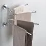 AIYoo Swivel Towel Bar 15 inch Wall-Mounted SUS 304 Stainless Steel 4-Arm Bathroom Swing Hanger Towel Rack Holder Storage Organizer Space Saving, Brushed chrome