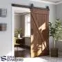 6ft Heavy Duty Sliding Barn Door Hardware Kit, 6ft Single Rail, Black, (Whole Set Includes 1x Pull Handle Set & 1x Floor Guide) Fit 36" Wide DoorPanel(Big Industrial Wheel Hanger)
