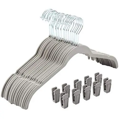 Finnhomy Sturdy 50 Pack Non-Slip Shirt and Dress Clothes Hangers Heavy Duty Slim-Line Velvet Hanger Gray with 10 Free Finger Clips Finnhomy Sturdy 50 Pack Non-Slip Shirt and Dress Clothes Hangers Heavy Duty Slim-Line Velvet Hanger Gray with 10 Free Finger Clips