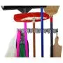 Not Yet Another Mop and Broom Holder, 2 Hangers Pack, 3 Sliding Grippers + 4 Hooks Each, Extra Space in Between, Clips Hold Everything Better Than Rollers, Wall Mount on Aluminum Rack by 2 Screws Only