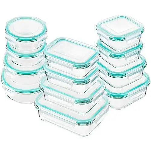 Bayco Glass Food Storage Containers with Lids, [24 Piece] Glass Meal Prep Containers, Airtight Glass Bento Boxes, BPA-Free & FDA Approved & Leak Proof (12 lids & 12 Containers)