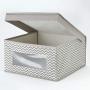 mDesign Soft Stackable Fabric Closet Storage Organizer Holder Boxes - Clear Window, Attached Lid, for Child/Kids Room, Nursery - Chevron Zig-Zag Print - Small, 4 Pack - Taupe/Natural
