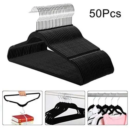GiODLCE Velvet Hanger (Set of 50) - Ultra -Thin No Slip Velvet Suit Hangers for Men and Women Clothes (Black)
