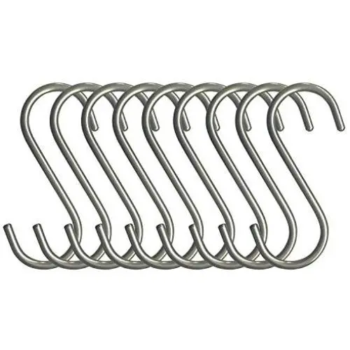 RuiLing 10-Pack S Shaped Hooks Heavy-Duty Genuine Solid Polished Stainless Steel Hanging Hooks,Kitchen Spoon Pot Hanging Hooks Hangers Clothes Storage Rack Multiple uses - Size Large