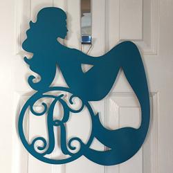 Monogram Mermaid Door Hanger - Mermaid Wreath - Sea Life Monogram Door Hanger - Mermaid Initial Wreath - Marine Monogram - Mermaid Monogram